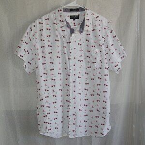 Eight Eight White Button Shirt with Beach Themed Pattern